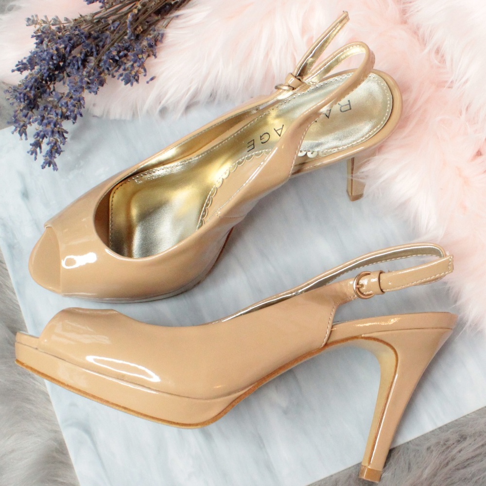 Nude Tan Peep Toe sling back Heels Pumps Shoes 7.5